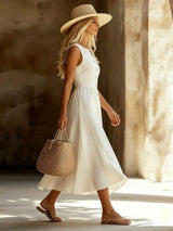 Women’s White Sleeveless Button Front Maxi Dress