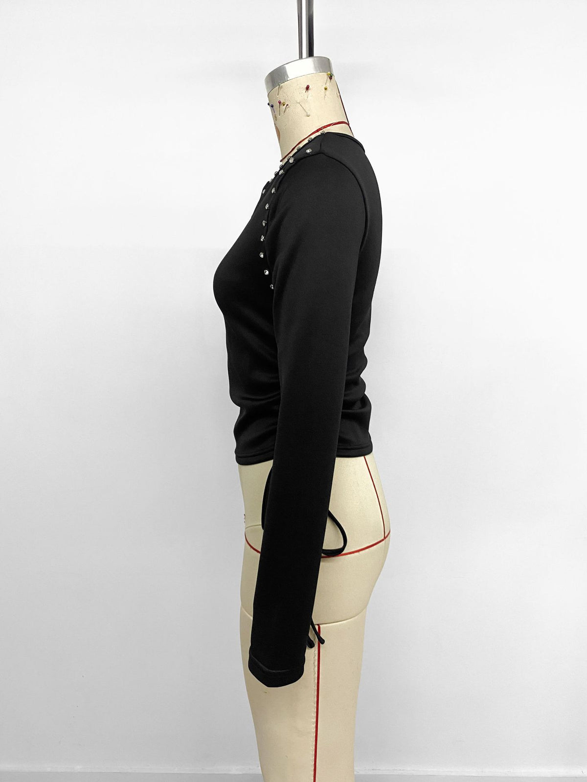 Women’s Black Long Sleeve Ruched Tie-Side Top