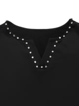 Women’s Black Long Sleeve Ruched Tie-Side Top