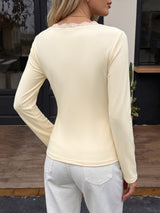 Women’s Cream Lace Trim Wrap Front Long Sleeve Top