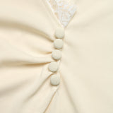 Women’s Cream Lace Trim Wrap Front Long Sleeve Top