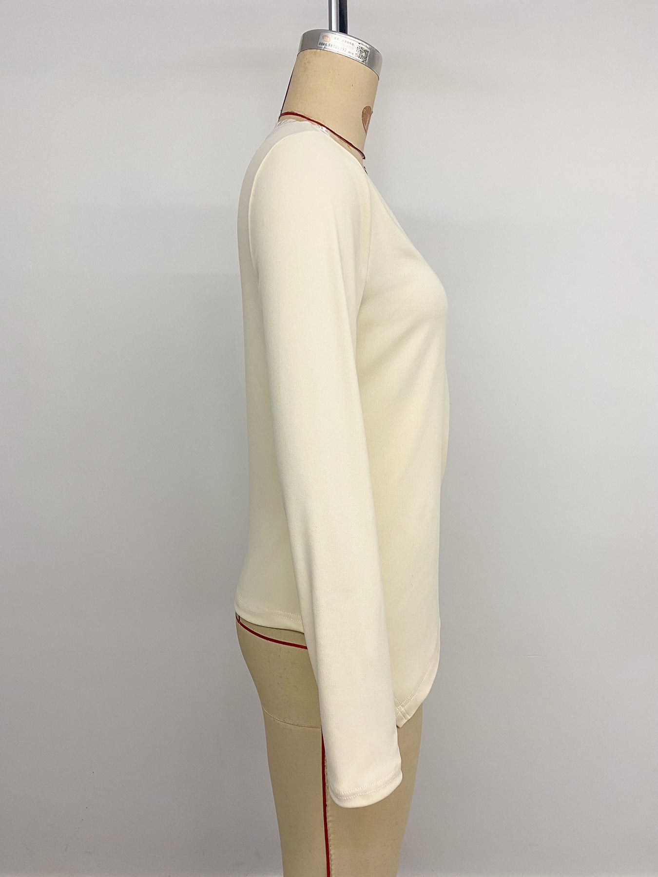 Women’s Cream Lace Trim Wrap Front Long Sleeve Top