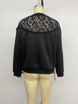 Women’s Black Lace Detail Long Sleeve Top