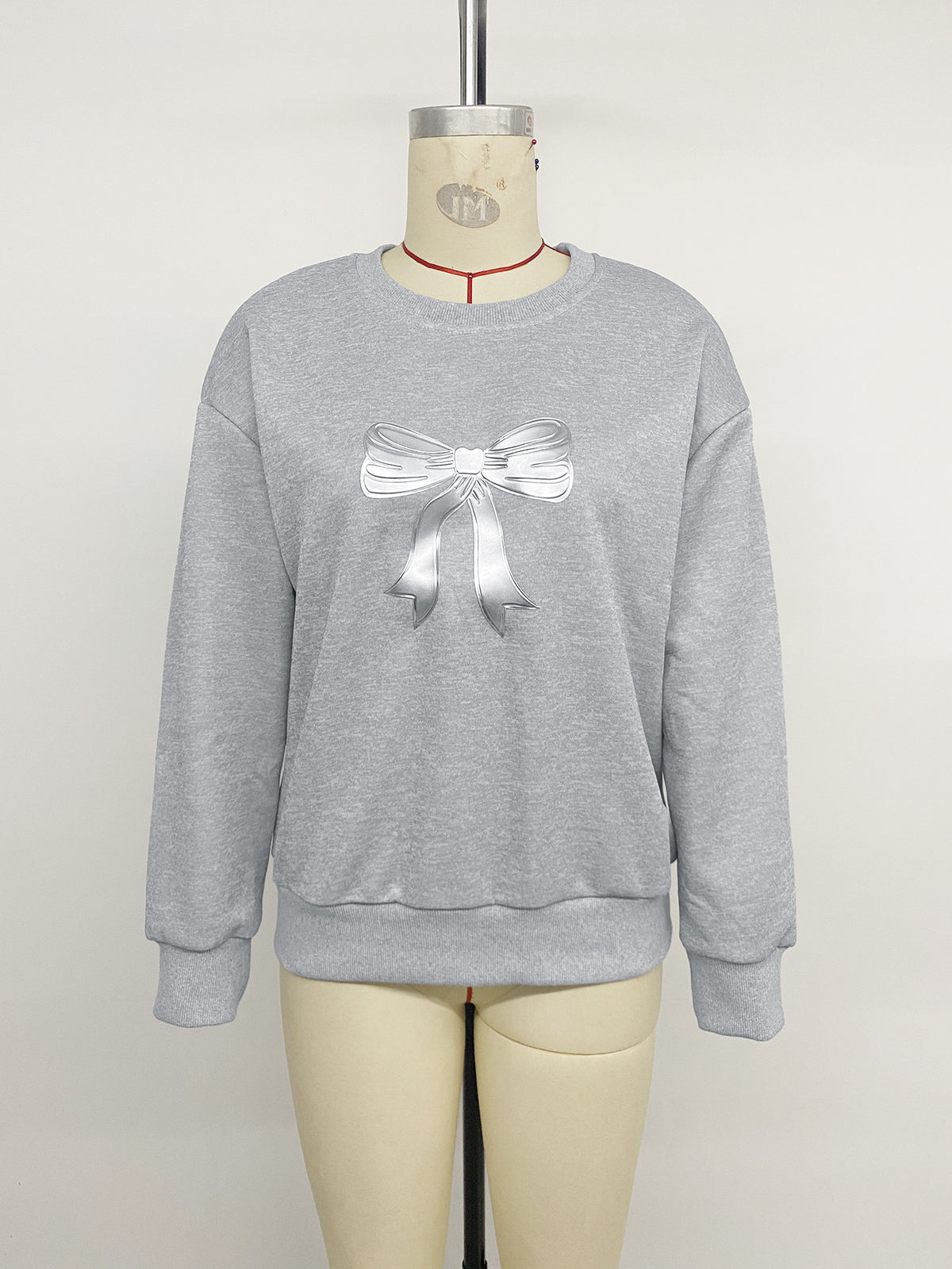 Women’s Gray Bow Print Long Sleeve Top