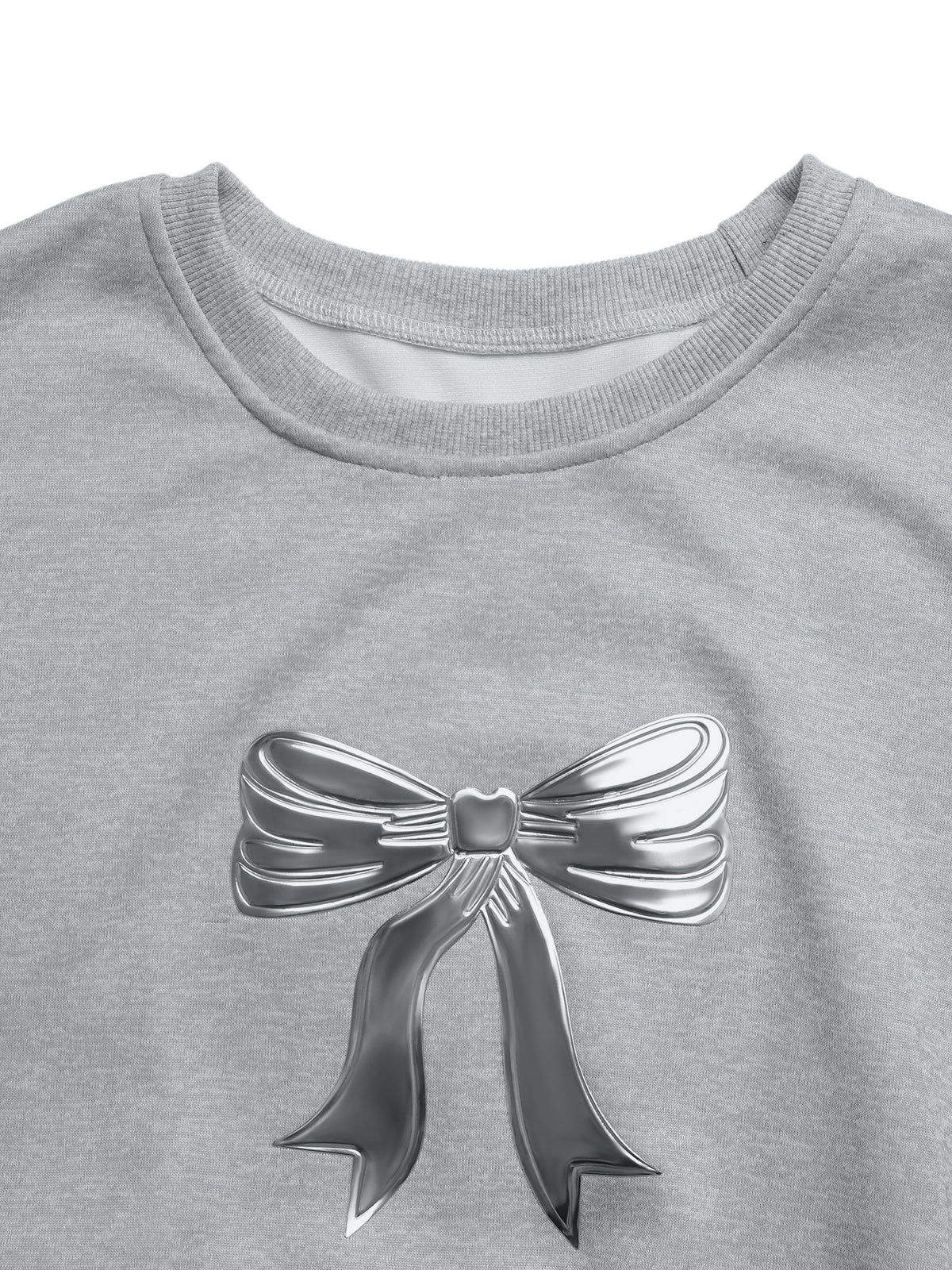 Women’s Gray Bow Print Long Sleeve Top