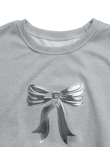 Women’s Gray Bow Print Long Sleeve Top