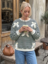Women’s Black Striped Bow Detail Top