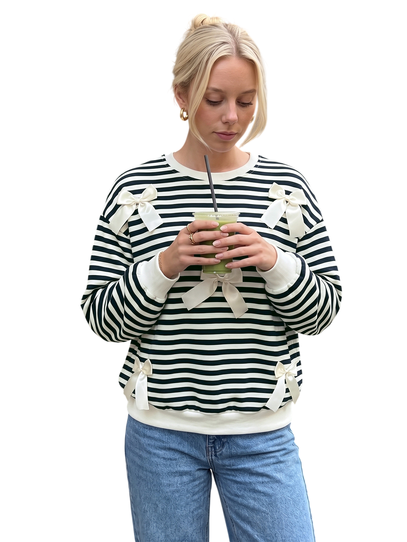 Women’s Black Striped Bow Detail Top