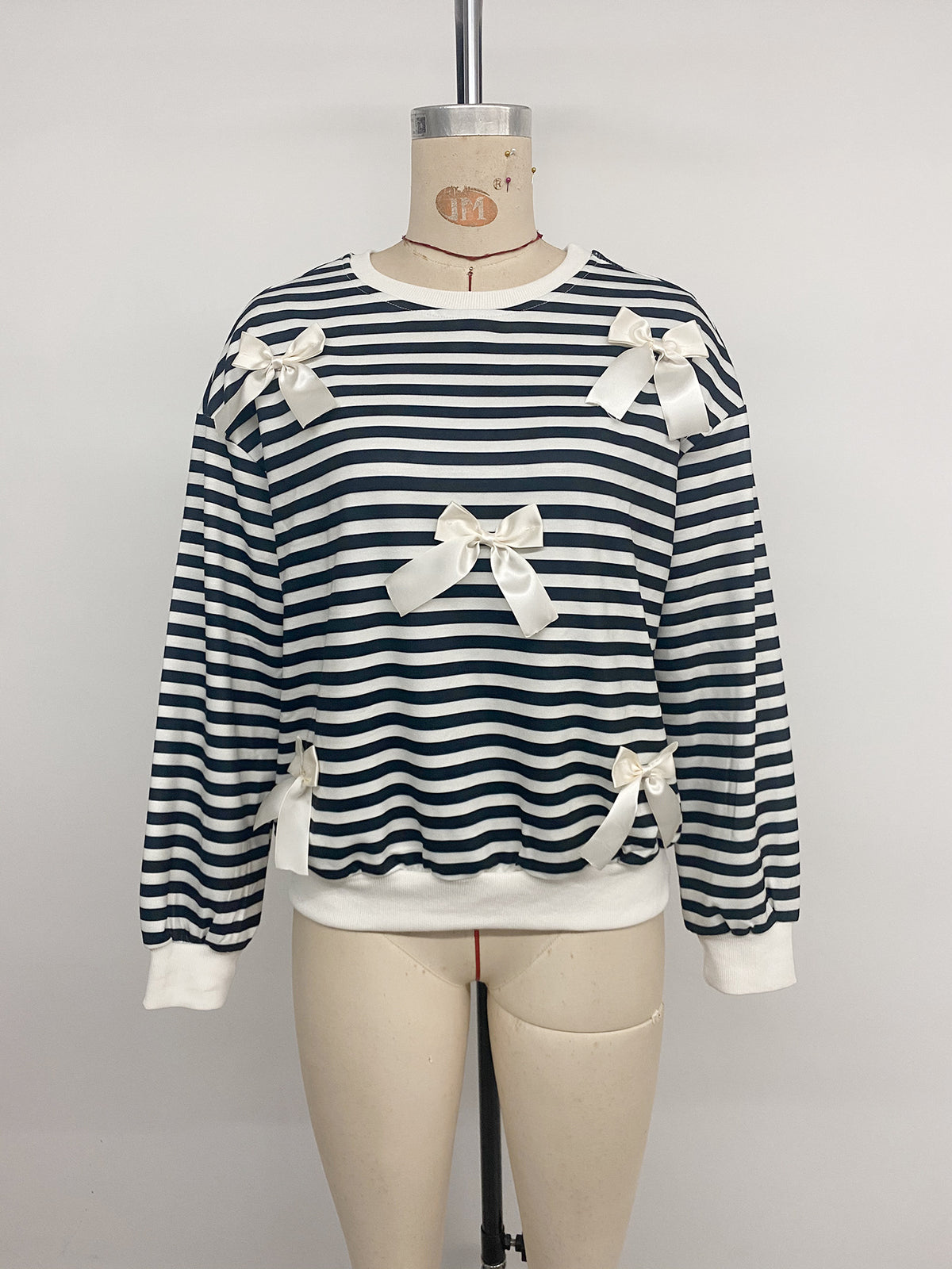 Women’s Black Striped Bow Detail Top