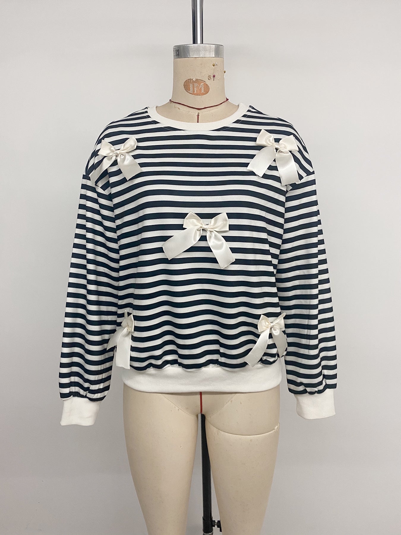 Women’s Black Striped Bow Detail Top