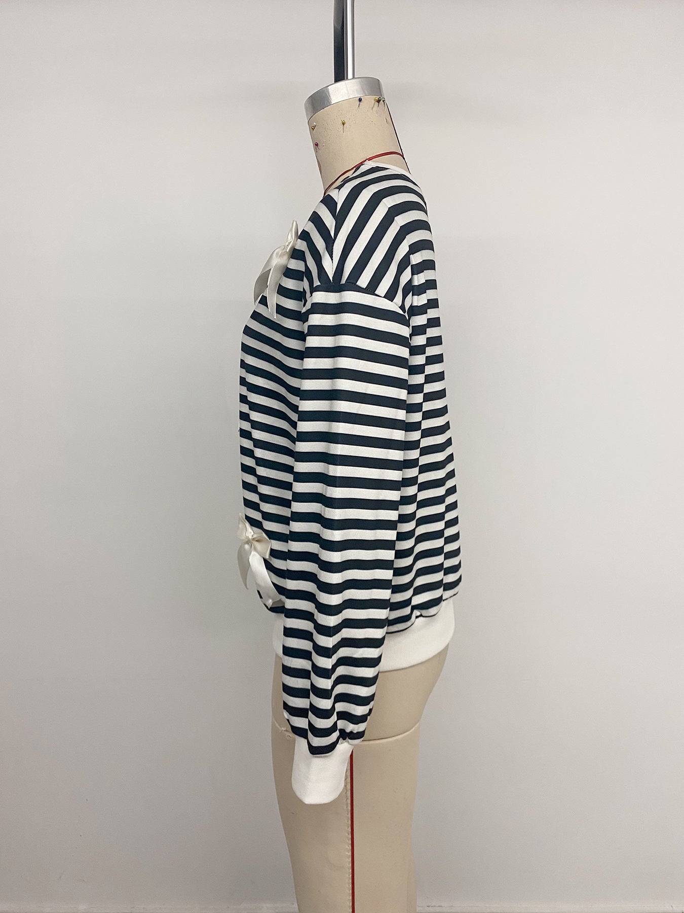 Women’s Black Striped Bow Detail Top