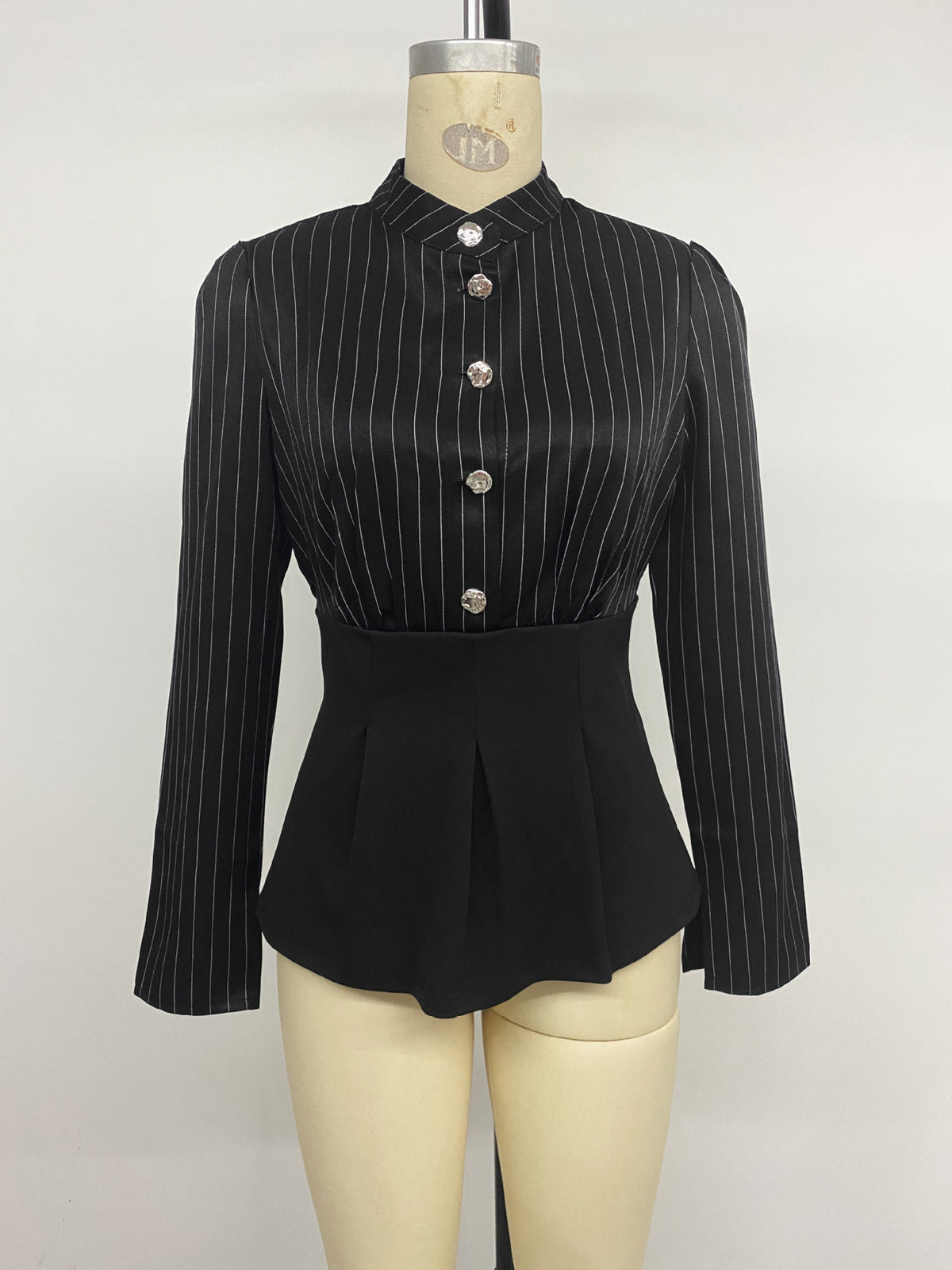 Women’s Striped Button Front Peplum Top