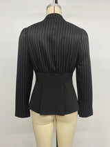 Women’s Striped Button Front Peplum Top