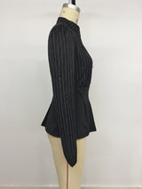 Women’s Striped Button Front Peplum Top