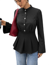 Women’s Striped Button Front Peplum Top