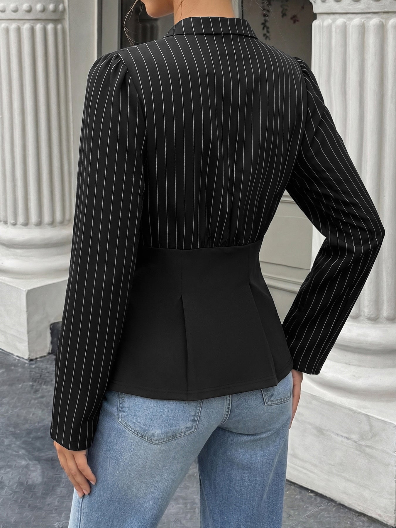Women’s Striped Button Front Peplum Top