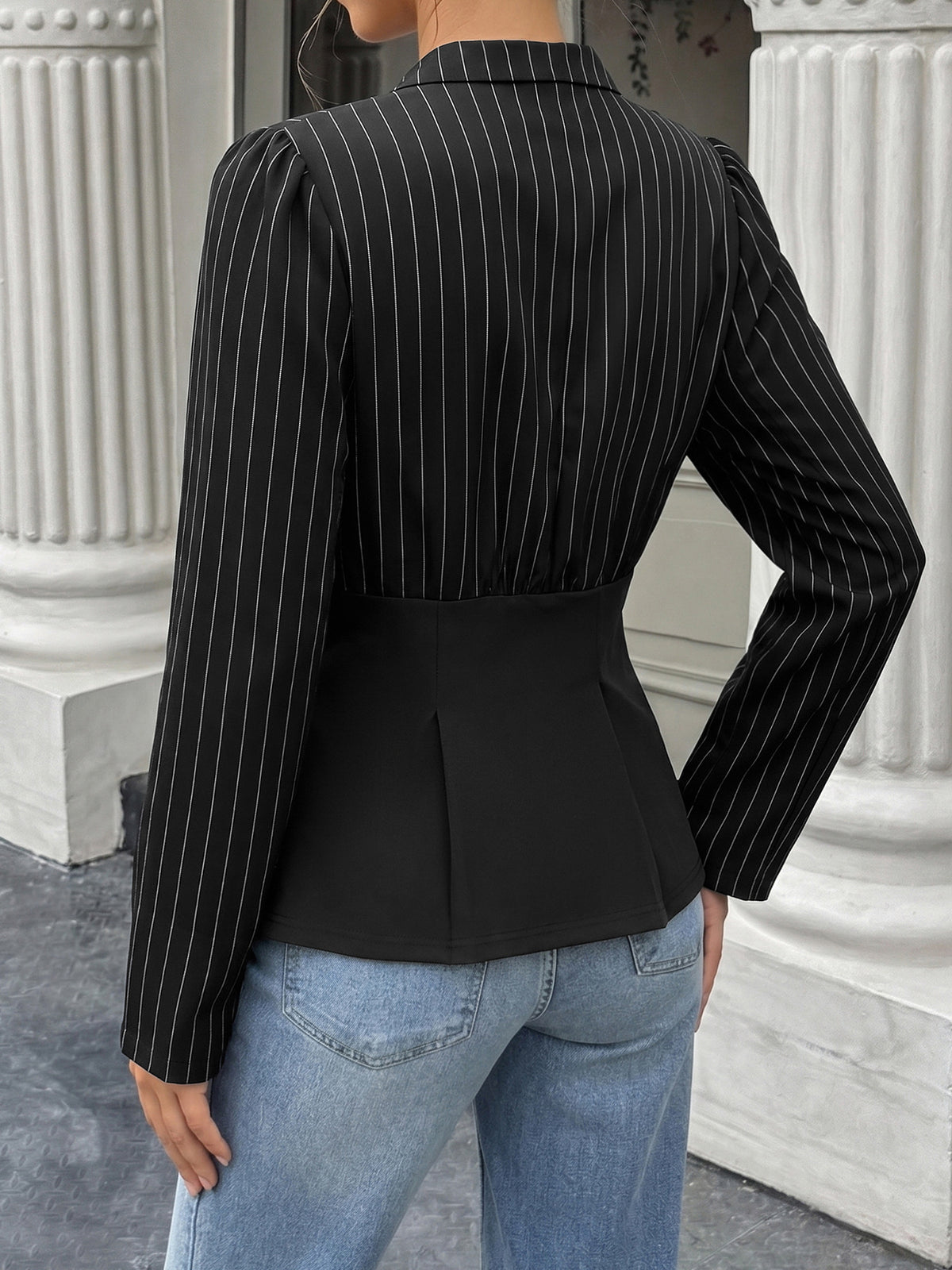 Women’s Striped Button Front Peplum Top
