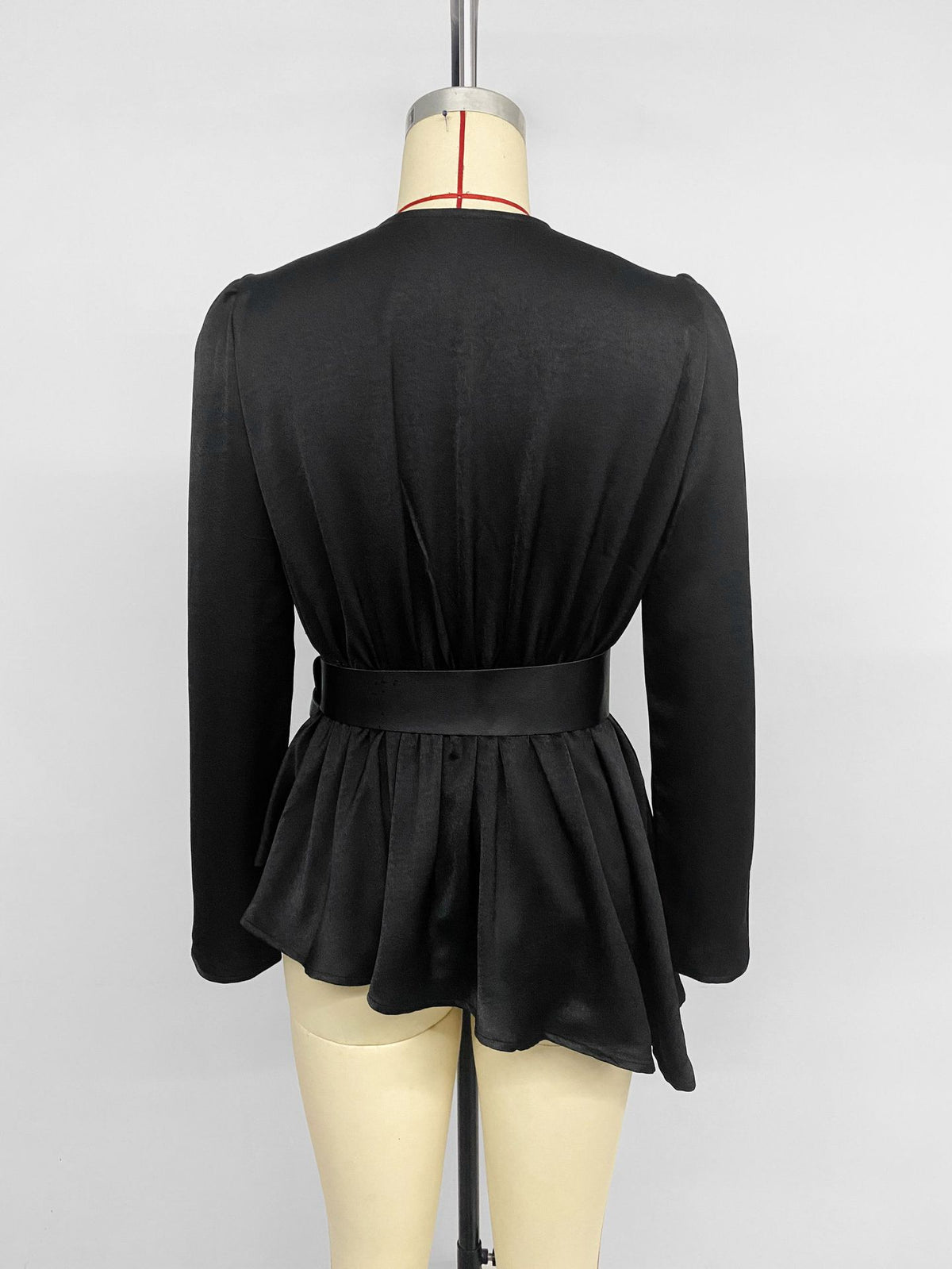Women’s Black Wrap Peplum Top with Belt
