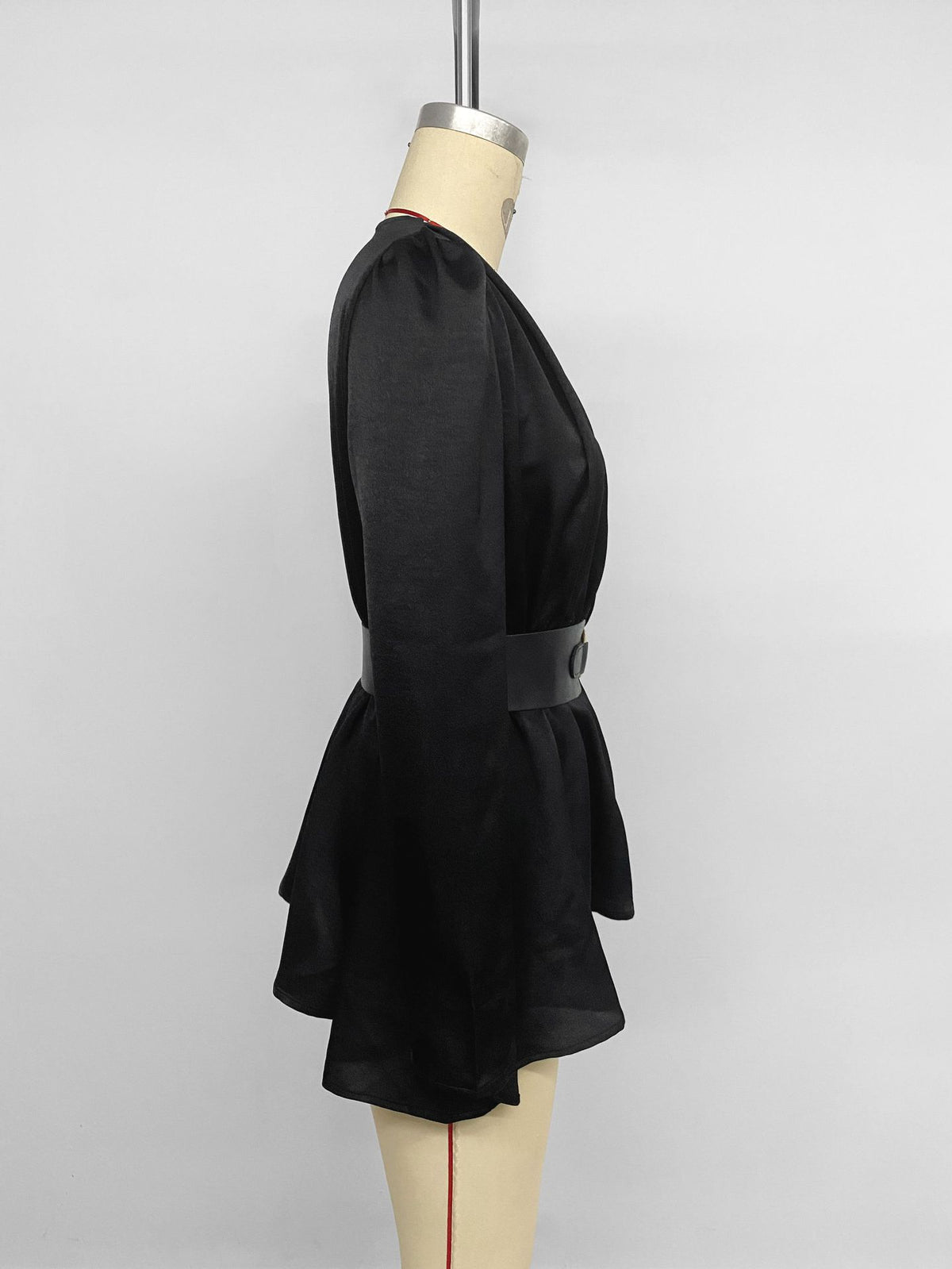 Women’s Black Wrap Peplum Top with Belt