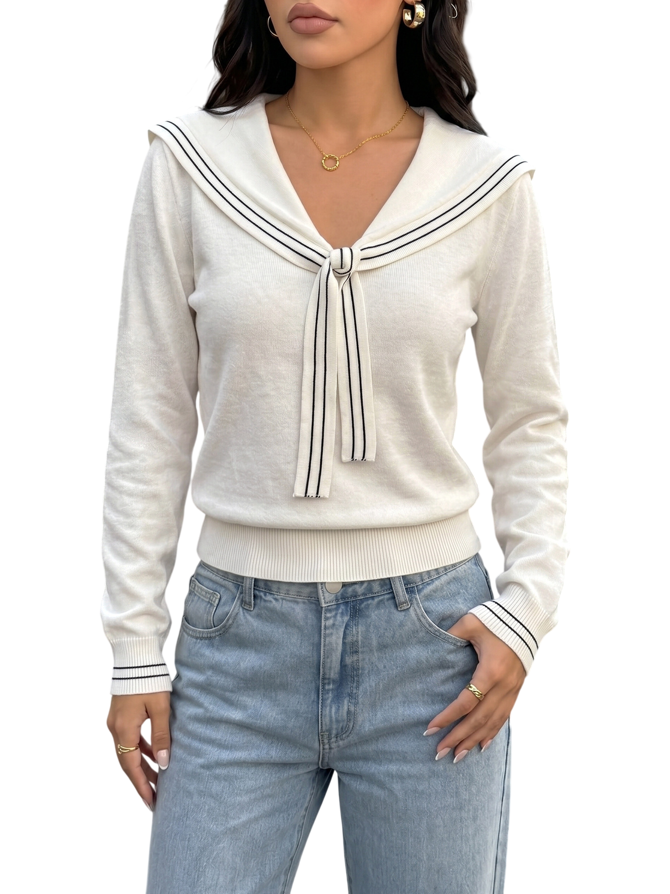 Women’s White Sailor Collar Tie Front Top