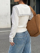 Women’s White Sailor Collar Tie Front Top