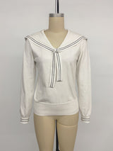 Women’s White Sailor Collar Tie Front Top