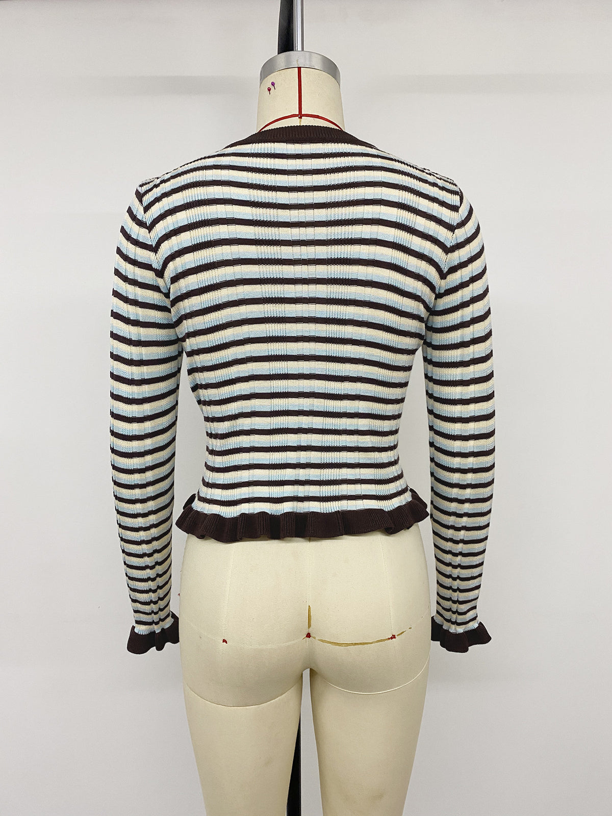 Women’s Striped Ribbed Knit Ruffle Hem Top
