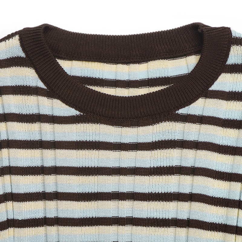 Women’s Striped Ribbed Knit Ruffle Hem Top