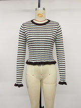 Women’s Striped Ribbed Knit Ruffle Hem Top