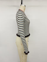 Women’s Striped Ribbed Knit Ruffle Hem Top