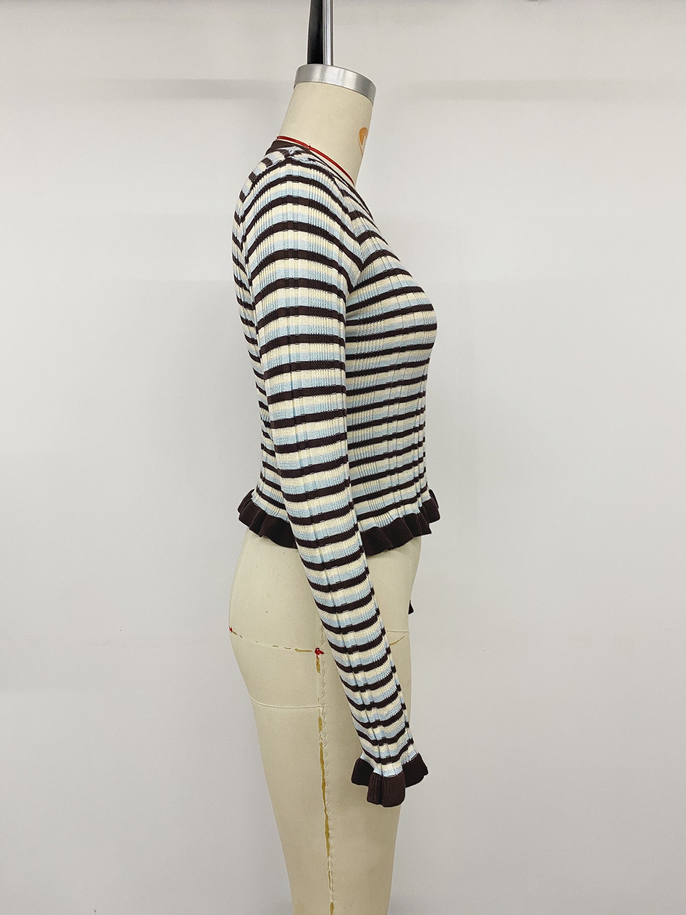 Women’s Striped Ribbed Knit Ruffle Hem Top