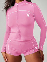 Women’s Zip-Up Athletic Top and Shorts Set