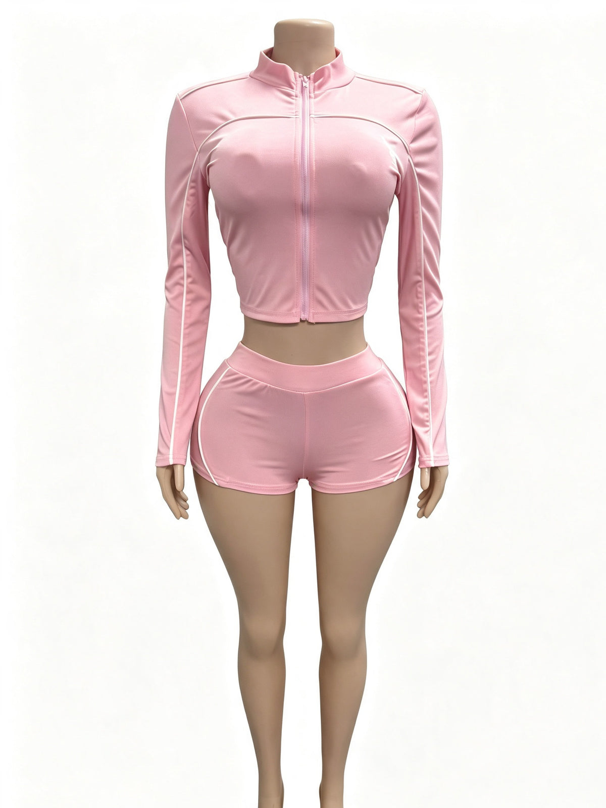 Women’s Zip-Up Athletic Top and Shorts Set