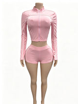 Women’s Zip-Up Athletic Top and Shorts Set