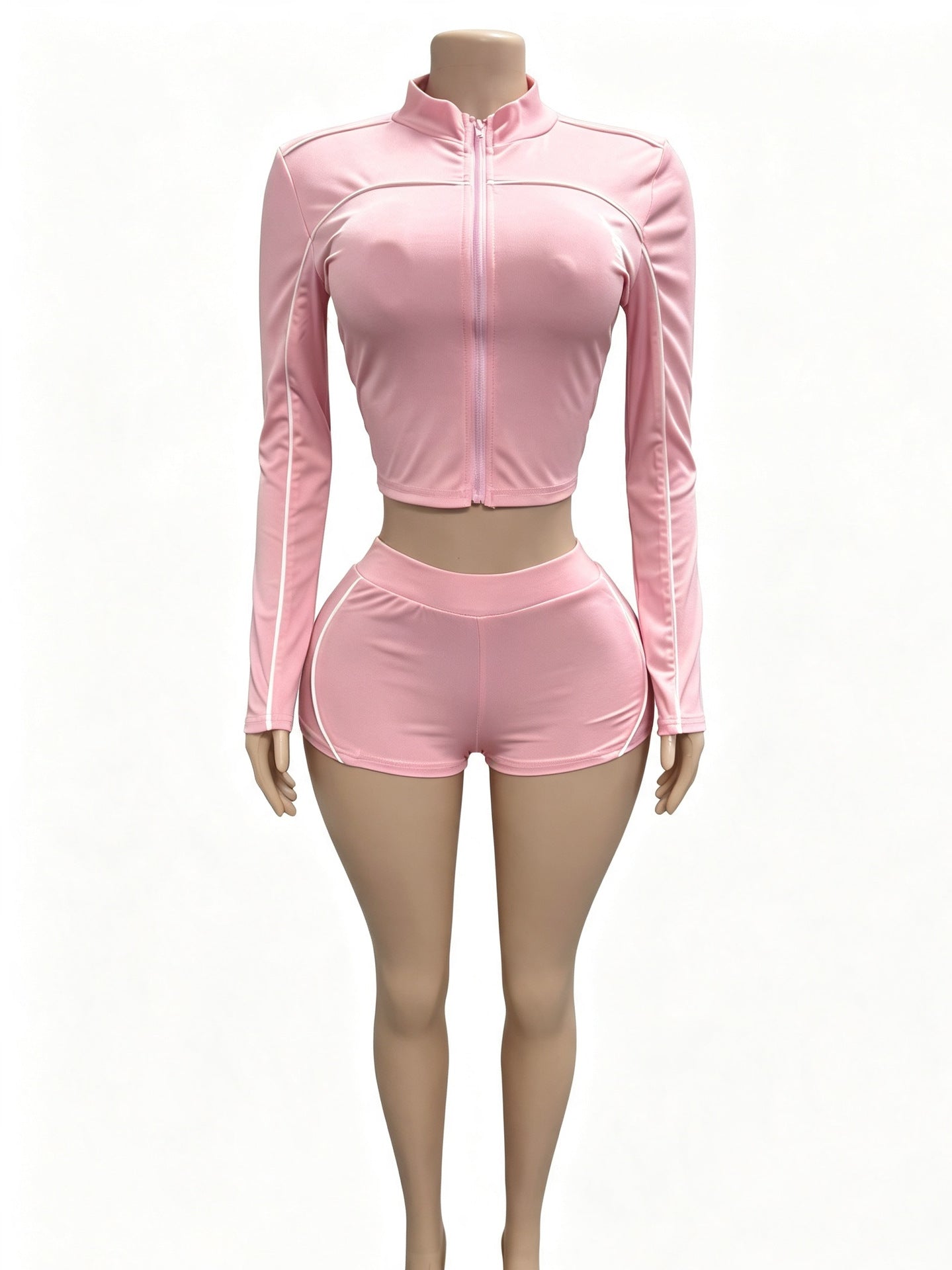 Women’s Zip-Up Athletic Top and Shorts Set
