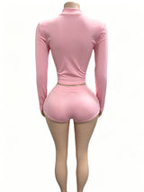 Women’s Zip-Up Athletic Top and Shorts Set