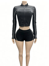 Women’s Zip-Up Athletic Top and Shorts Set