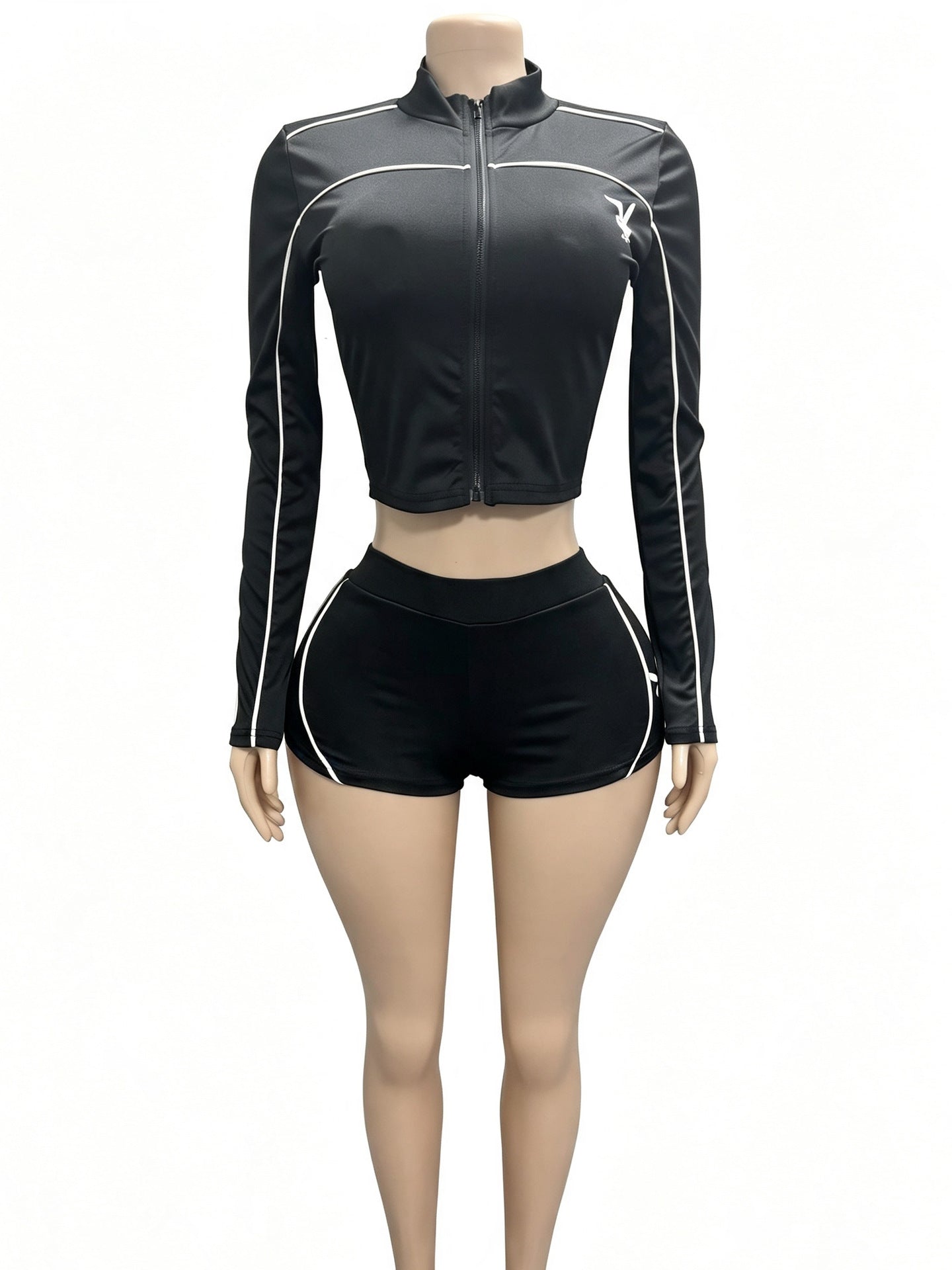 Women’s Zip-Up Athletic Top and Shorts Set
