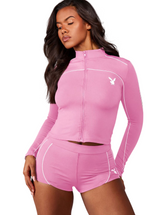 Women’s Zip-Up Athletic Top and Shorts Set