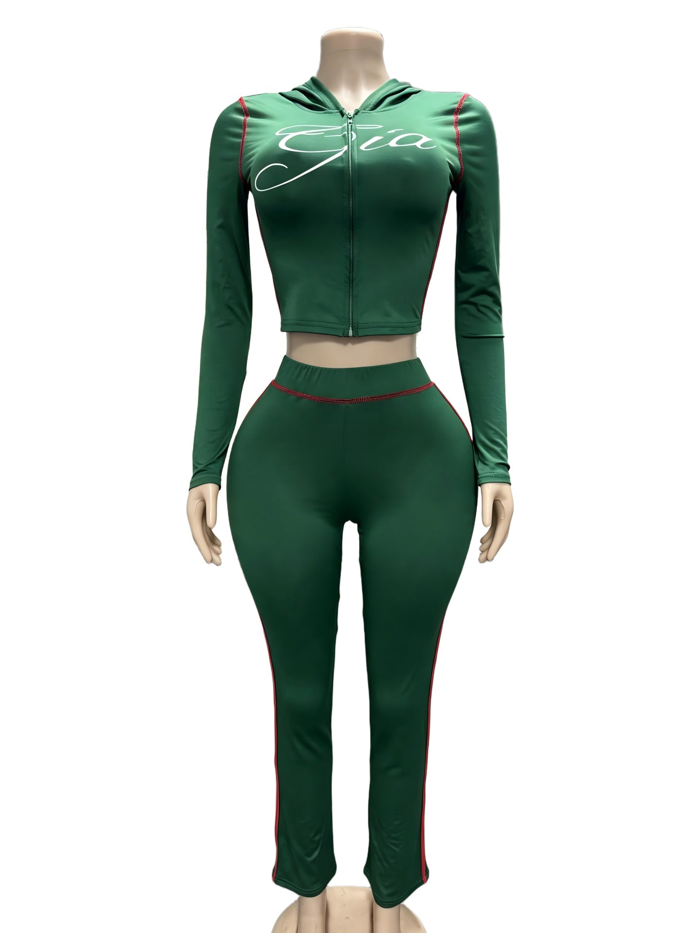 Women’s Hooded Zip-Up Crop Top & Pants Set