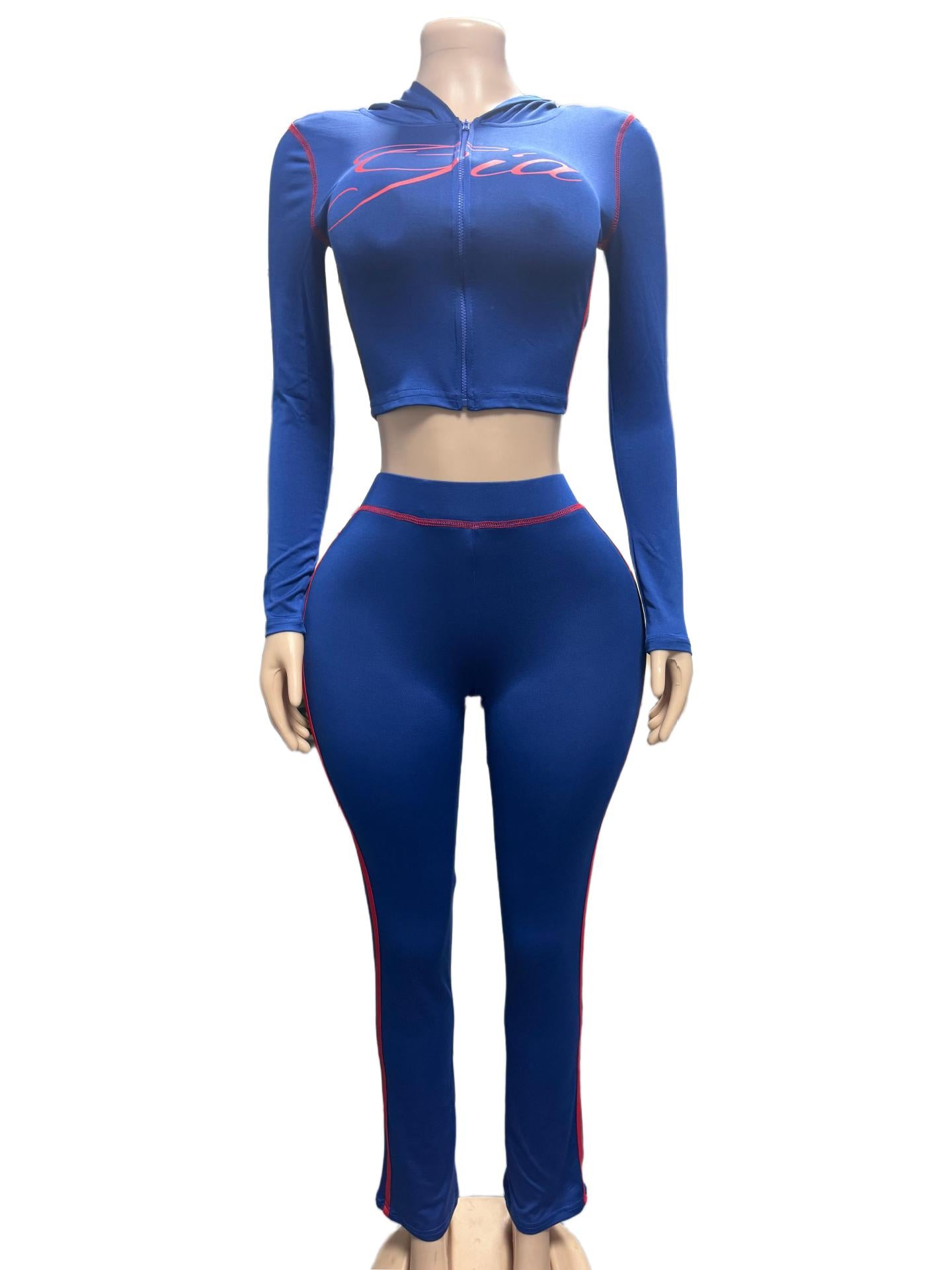 Women’s Hooded Zip-Up Crop Top & Pants Set
