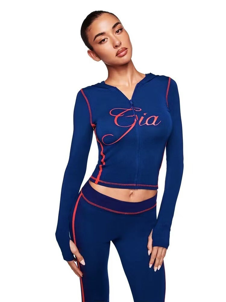 Women’s Hooded Zip-Up Crop Top & Pants Set