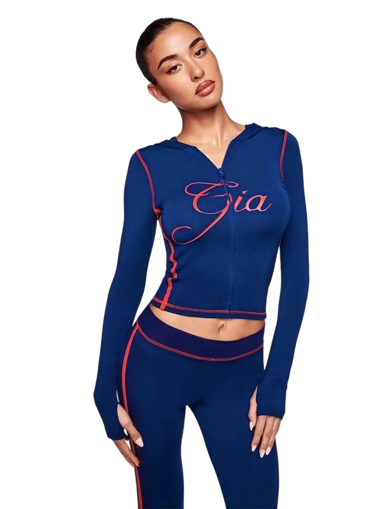 Women’s Hooded Zip-Up Crop Top & Pants Set