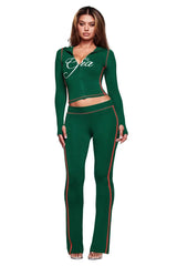 Women’s Hooded Zip-Up Crop Top & Pants Set