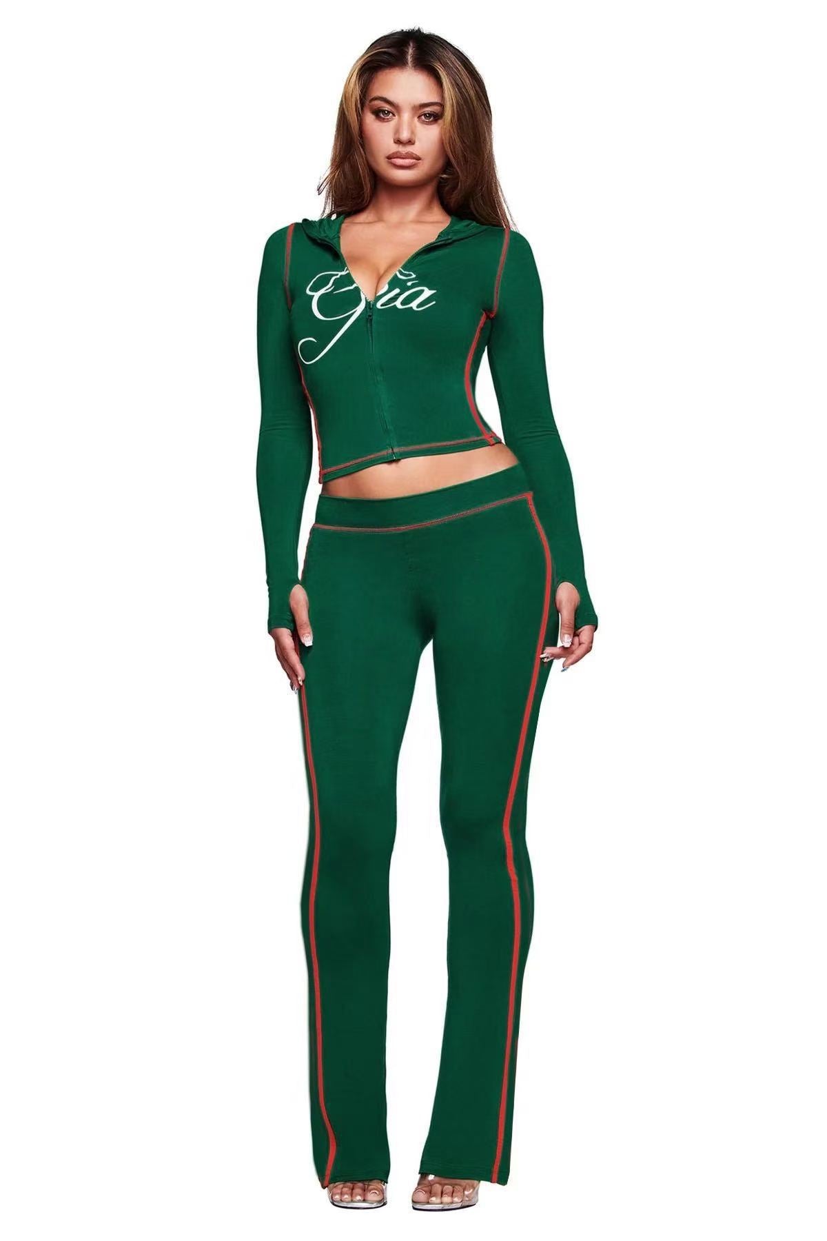 Women’s Hooded Zip-Up Crop Top & Pants Set