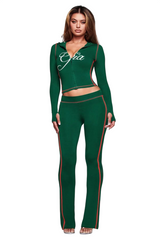 Women’s Hooded Zip-Up Crop Top & Pants Set