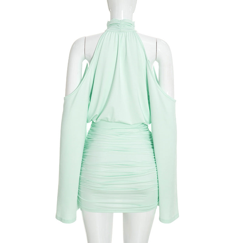 Women’s Ruched Cold Shoulder Mini Dress