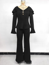 Women’s Off-Shoulder Flare Sleeve Pants Set