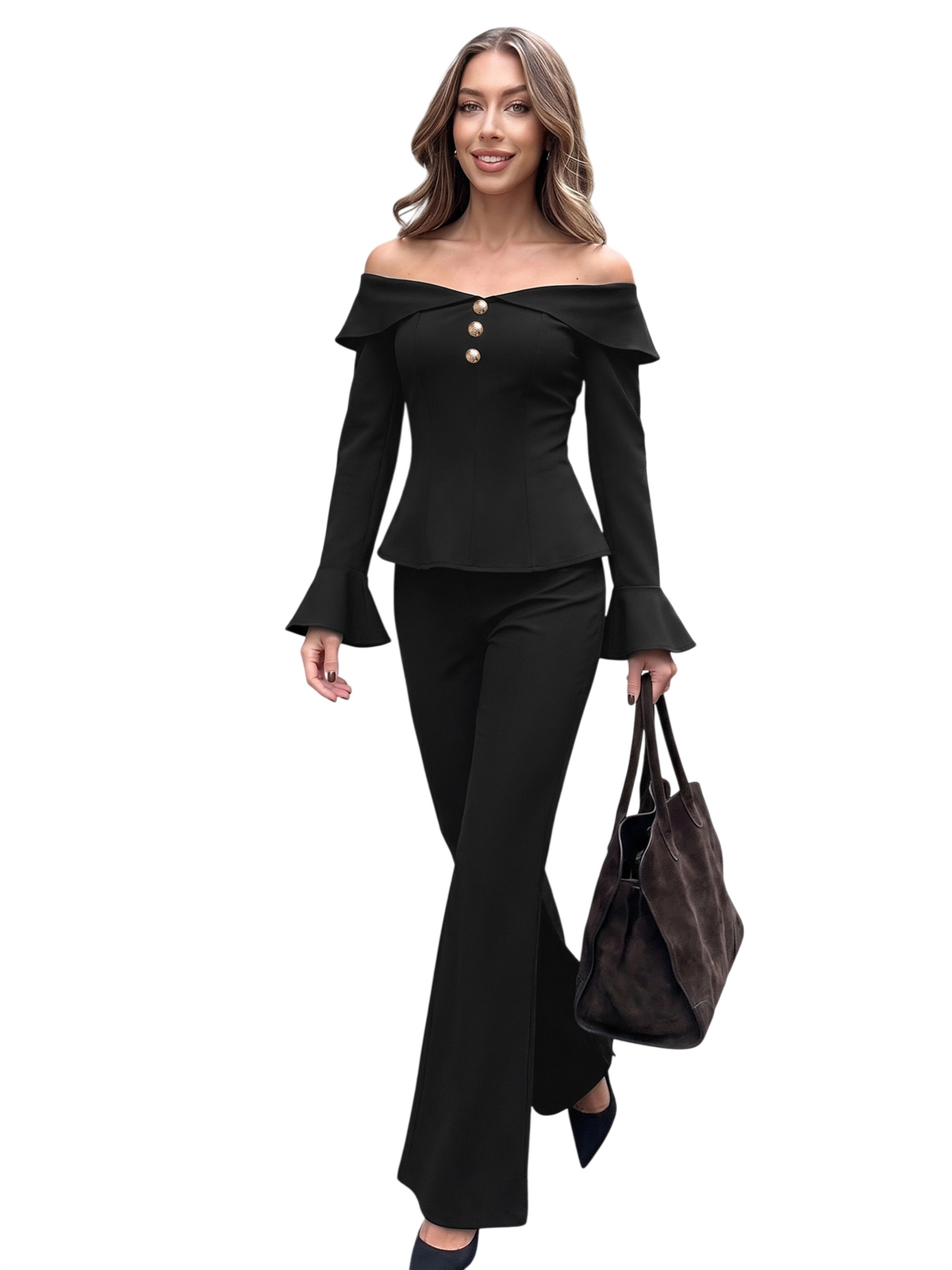 Women’s Off-Shoulder Flare Sleeve Pants Set