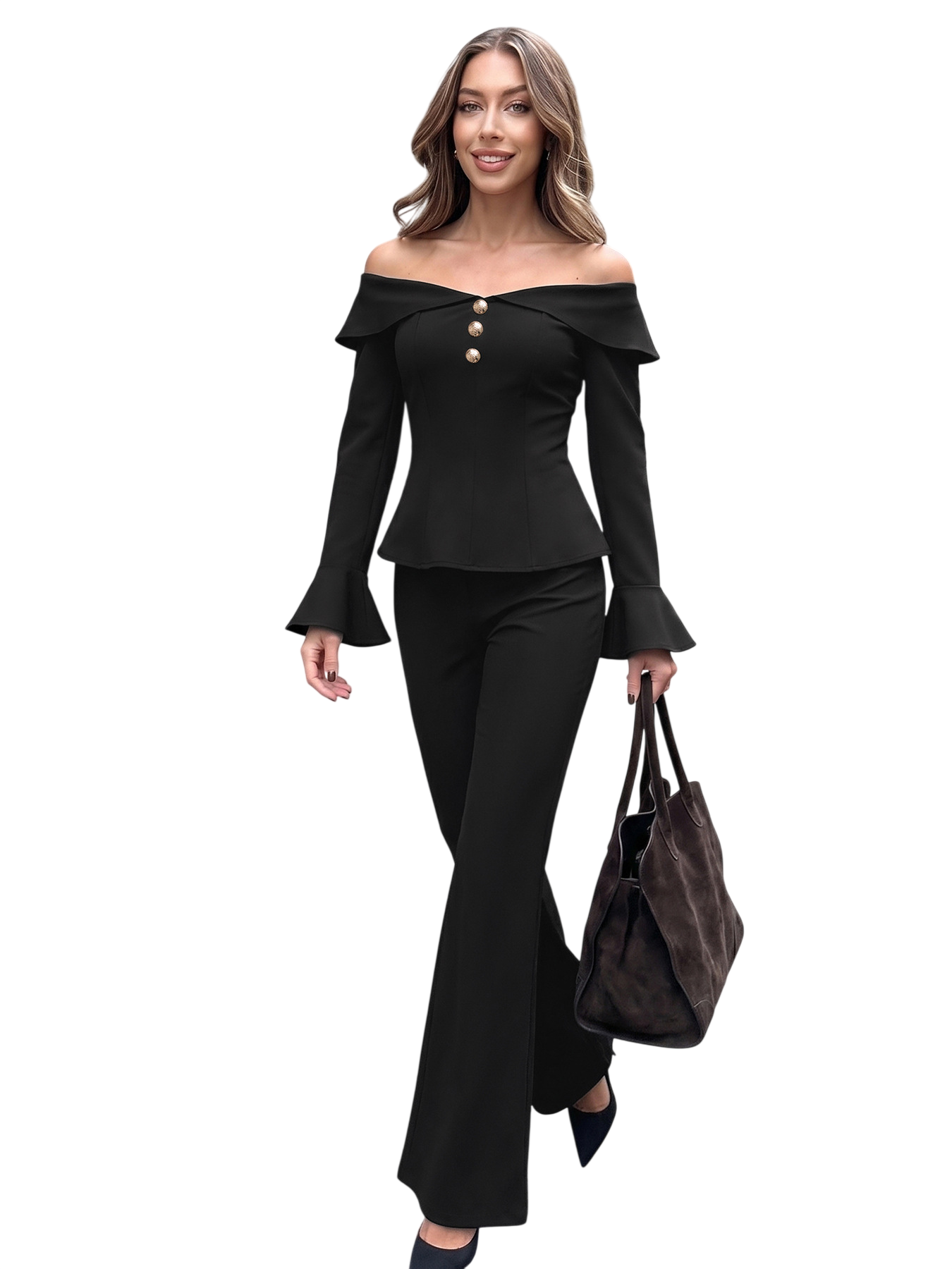 Women’s Off-Shoulder Flare Sleeve Pants Set